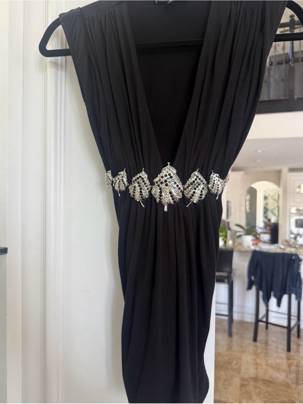 Sky brand Black Deep V top  with Embellished Waist - Picture 3 of 6